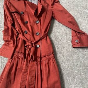 Unique Rust Red Tie-Waist Trench Coat